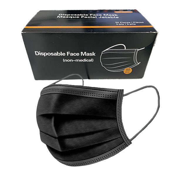 Face Mask 3Ply Disposable Black (Box 50)